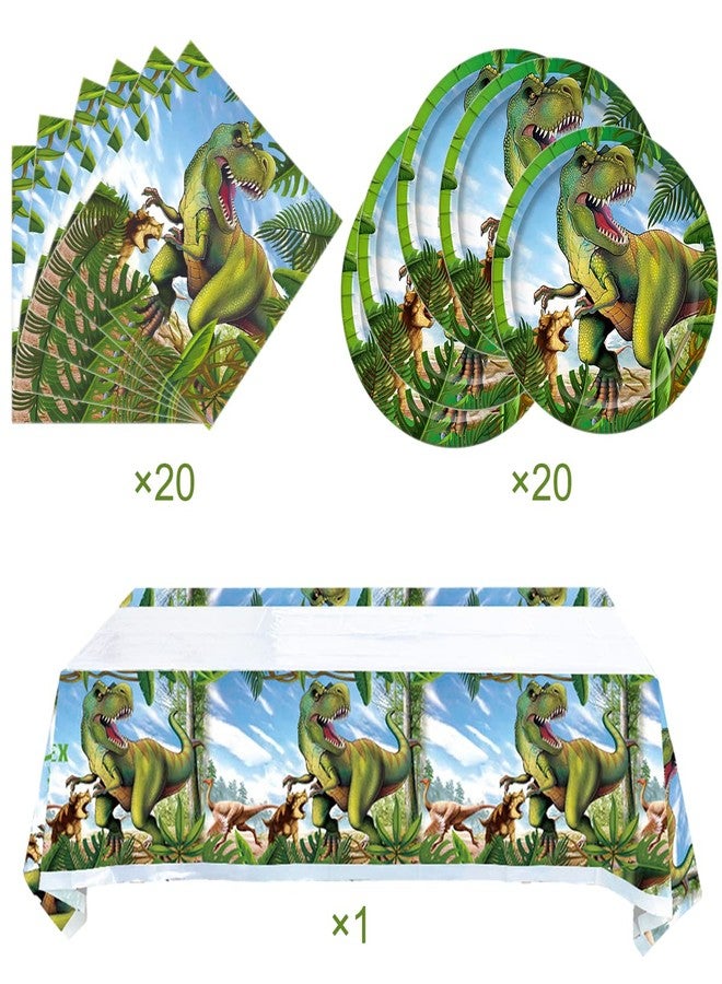 OULUN Tyrannosaurus Rex Party Tableware Set,20 Plates and 20 Napkins and Tablecloth71 '' x 42 '' Jurassic Dinosaur Party Supplies ForKids Birthday Party Supplies - Image 5
